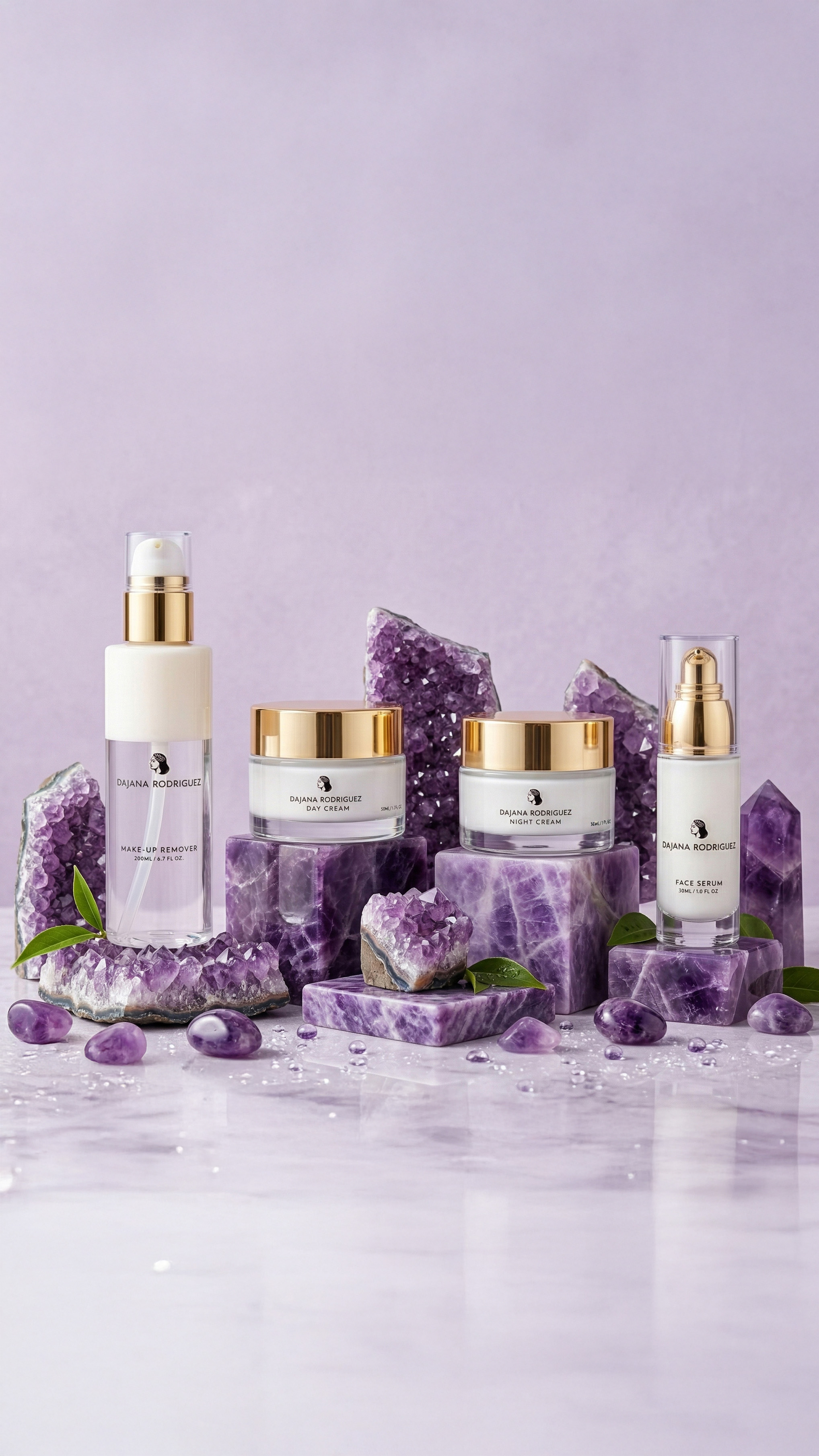 AI skincare set — day cream, night cream, serum, makeup remover